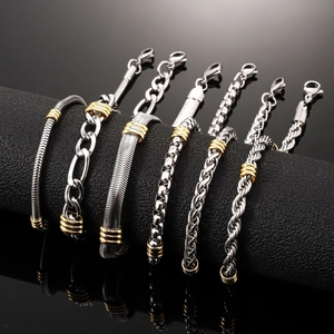 Set of six stainless steel men's bracelets with gold accents and lobster clasps