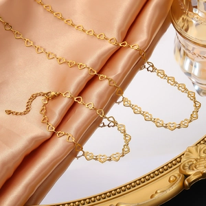 18K gold-plated stainless steel hollow heart necklace and bracelet jewelry set