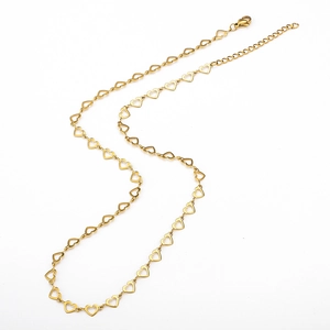 Gold hollow heart chain necklace in stainless steel with adjustable lobster clasp closure