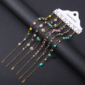 18K Gold Plated Stainless Steel Natural Stone Bracelet For Women Layered Chain Floral Heart Artificial Pearl Beaded Jewelry