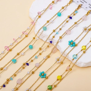 18K gold-plated stainless steel bracelets with colorful natural stones and pearls