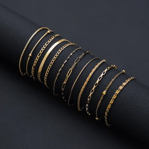 18K gold plated stainless steel bracelet set with assorted chain styles for women