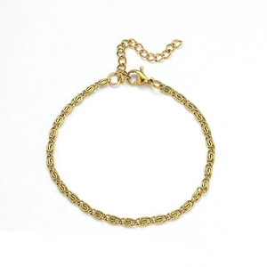 Polished 18K gold plated stainless steel S-link bracelet with lobster clasp and chain