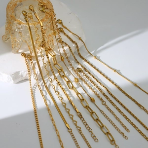 Detail of 12pcs luxury 18K gold plated stainless steel necklaces in various chain styles