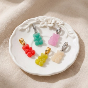 Five-piece gummy bear charms set in vibrant macaron colors with sparkling rhinestones