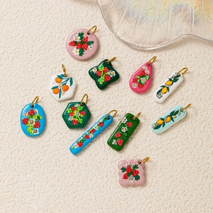 Colorful 18K gold-plated stainless steel pendants with fruit enamel patterns