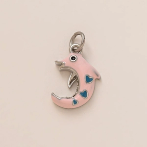 Pendentif dauphin rose avec cœurs bleus pour porte-clés faits main et accessoires de sac