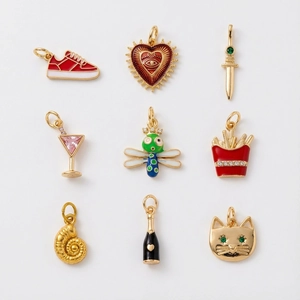 Nine-piece gold-plated alloy pendant set with heart, sneaker and shell enamel designs