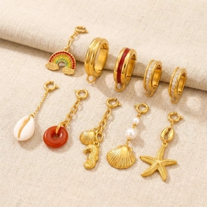 18K gold plated stainless steel ocean themed DIY jewelry charms and hoop earring set