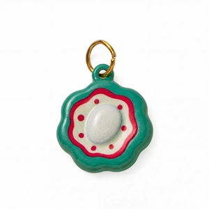 18K vergulde paddenstoel hanger met groen emaille patroon en gouden metalen ring