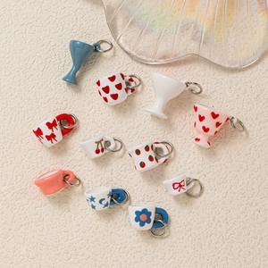 Colorful 18K gold-plated mini cup charms with cute patterns like hearts and stars