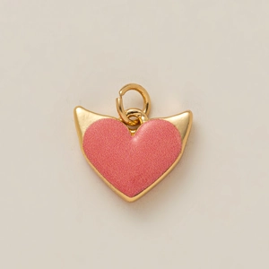 Pink heart pendant with golden wings and glitter finish for DIY jewelry making