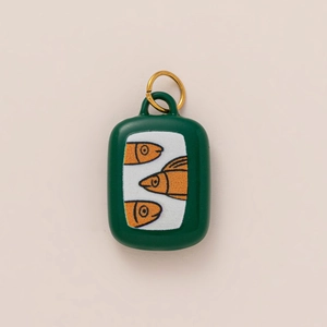 18K gold plated stainless steel canned fish charm pendant in dark green finish