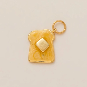 18K gold plated toast bread pendant with yellow butter charm and marble resin inlay