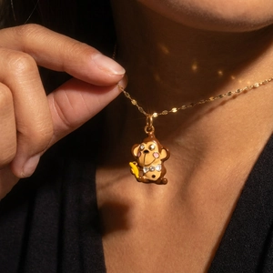 18K gold plated stainless steel necklace with cute enamel monkey pendant and crystals
