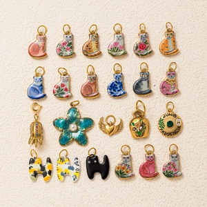 Edelstahl Süße Katze Anhänger Halskette Für Damen Emaille Floral Herz Rakete Strass Mode Schmuck Geschenk Zubehör