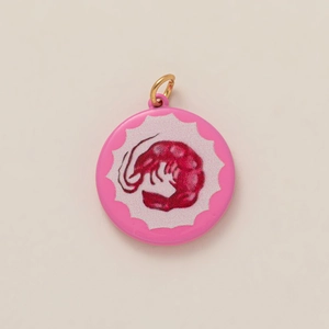 Pink circular enamel lobster charm pendant with gold plating for DIY jewelry making