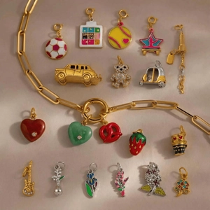 18K gold plated stainless steel charm set with colorful enamel pendants and chunky chain
