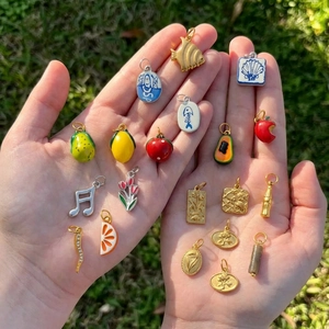 Stainless Steel Enamel Fruit Flower Pendant Necklace For Women Retro Gold Plated Jewelry DIY Handmade Accessories Charms