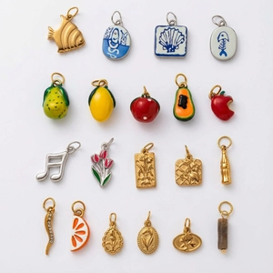 Variety pack of 18K gold plated stainless steel pendants with enamel fruit and ocean designs
