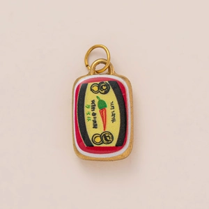 Gold-plated stainless steel pendant with red chili pepper enamel design and double rings