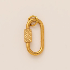 18K gold plated stainless steel oval screw clasp connector with diamond knurled texture
