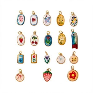 18pcs colorful gold-plated enamel flower and crab charms for DIY jewelry making