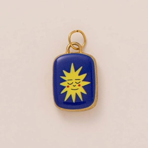 Blue rectangular enamel sun pendant with gold plating for DIY jewelry making