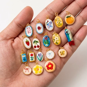 Assorted colorful enamel flower and animal DIY jewelry charms with gold plating