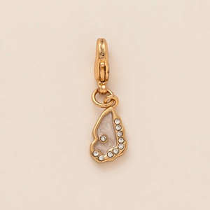 Golden butterfly wing pendant with rhinestones and white inlay for jewelry DIY