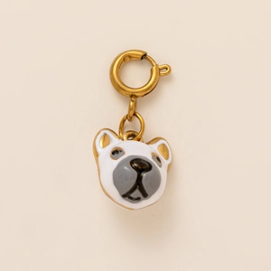 18K gold plated DIY dog charm with white and grey enamel and round spring clasp