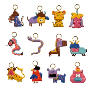 Bunte 12 chinesische Tierkreiszeichen-Anhänger Set mit vergoldeten Ringen für DIY-Schmuck