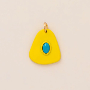 Pendentif cœur moderne plaqué or jaune avec une pierre précieuse ovale bleue sertie