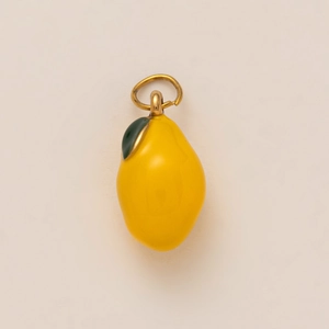18K gold plated stainless steel lemon pendant charm with yellow and green enamel details