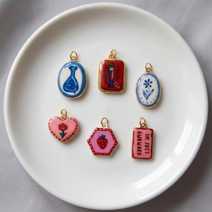 Artistic hand-painted ceramic charms with gold plating for DIY jewelry making