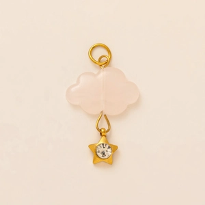 Pink translucent cloud pendant with golden star and zircon inlay charm