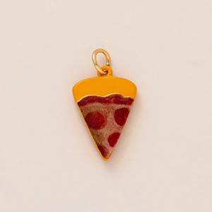 Pendentif tranche de pizza créatif avec anneau en métal doré et texture pour bijoux DIY