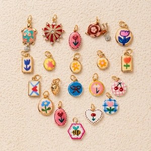Pendentifs colorés en émail cœur, escargot et fraise dorés pour la création de bijoux DIY