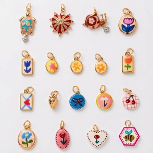 Lot de breloques émaillées colorées escargot et fleurs en cuivre doré pour bijoux