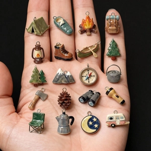 Colorful 18K gold-plated outdoor camping series miniature charms with vibrant enamel details