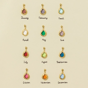 Stainless Steel Birth Month Stone Pendant Necklace Eighteen Karat Gold Plated Water Drop Zodiac Letter Charm Jewelry