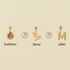 Custom 18K gold plated stainless steel necklace with birthstone, zodiac and letter charms
