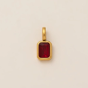 Square red zircon birthstone pendant with matte gold-plated frame for necklaces