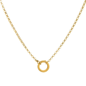 Polished 18K gold plated stainless steel rollo chain necklace with circular ring pendant