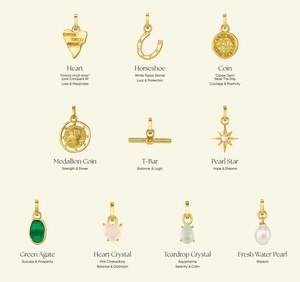 Collection of ten gold-plated stainless steel pendants with natural stones and pearls
