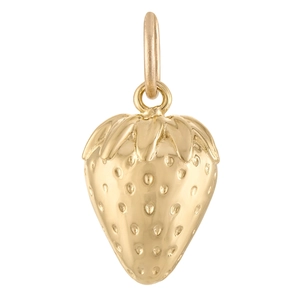 Detailed view of 18K gold plated strawberry pendant with realistic textured seeds