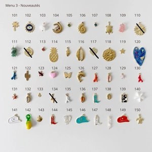 Collection of various charms like sea stars and palm trees for DIY knotted rope necklaces