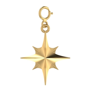 Detailed macro view of an 18K gold-plated eight-pointed star pendant with spring clasp