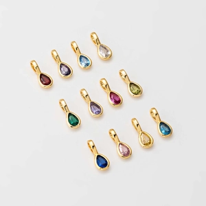 Set of 12 gold-plated stainless steel teardrop pendants with colorful birthstone crystals