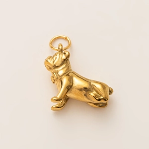 Ciondolo bulldog francese in acciaio inossidabile placcato oro 18K con finitura a specchio